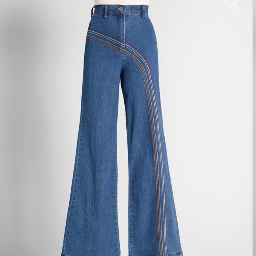 NWT Rainbow Bell Bottoms High Waisted Denim 12